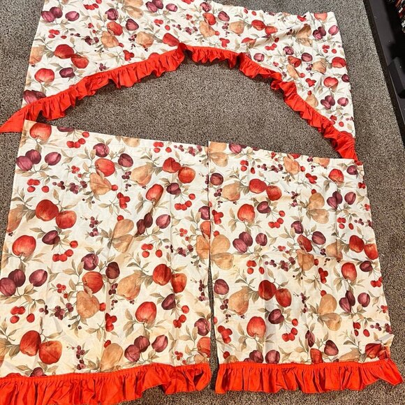 3 Piece Printed Window Treatment Kitchen Curtain Apples 2- Set - Picture 2 of 5